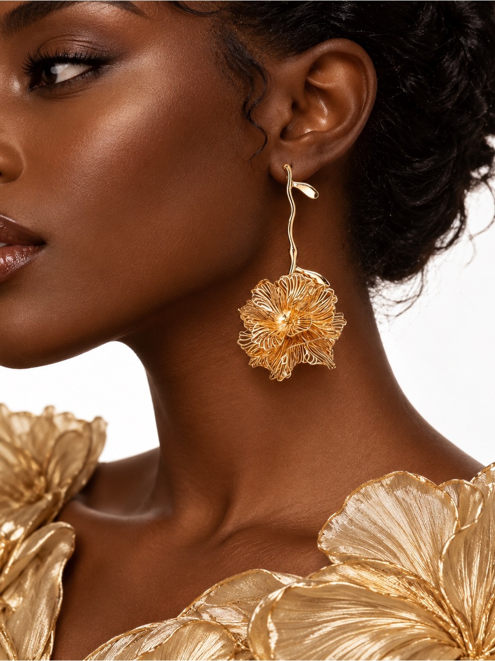 Gold Flower Drop Earrings - Women Jewelry